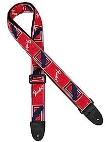 Fender Correa Monogramada, Longitud Totalmente Ajustable (90 cm, 145cm), Rojo/Negro/Azul