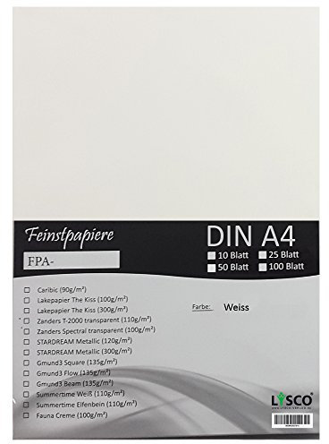 GMUND Transparentpapier DIN A4 Farbe Weiß transparent / LYSCO® Feinstpapierset mit 25 Blatt Inhalt (FPA-126) - bedruckbar, sehr gute Qualität, für Einladungen, als Einlegeblätter für Alben, Fotoalben, Fensterbilder, Bastelarbeiten uvm.