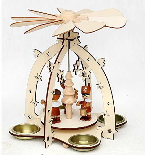 Dekohelden24 Holz Pyramide mit Bergmannsfiguren, für 4 Teelichte geeignet, ca. 23 cm