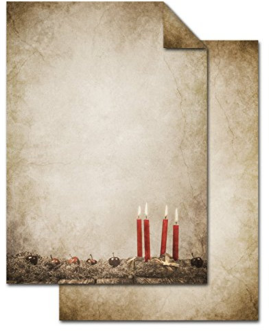 Logbuch-Verlag 50 Weihnachten Briefpapier DIN A4 100g vintage KERZEN Papier zum Schreiben und Drucken Blätter
