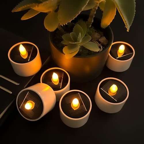 Anordsem Solar Teelichter für Außen Wasserdicht: Flammenlose LED Kerzen Lampe für Outdoor Balkon Deko - Solarkerzen Lichter für Garten Party Tisch Laterne Dekoration