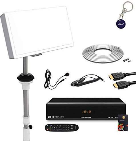 Pack Satellite caravana Camping Car – Antena parabólica (inclinable SELFSAT + receptor TNTSAT Astra completo + Kit 20 M Coaxial