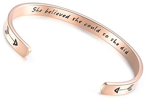 CERSLIMO Friendship Bracelet for Womens - Inspirational Friendship Gifts for Best Friend, Motivational Cuff Bangle Sister Mother Teacher Gifts Bracelet Birthday Christmas Gifts, She Believed Rose Gold