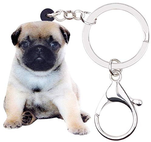 WEVENI Schlüsselanhänger aus Acryl mit Mops-Motiv, für Frauen und Mädchen, Geldbörse, Autotasche, Anhänger, braun, 41mm x 41mm