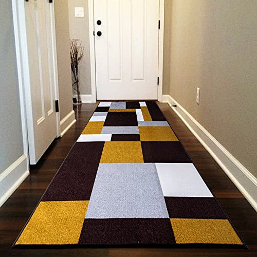 B&B Long Narrow Hall Runner Rug, Washable Hallways Carpet Runners Floor Protector dirt trapper kitchen floor mats (Kilas Brown Beige, 60 cm x 220 cm)