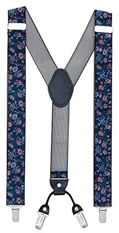 MASADA Hosenträger für Herren mit robusten Clips stufenlos verstellbar 3,5 cm breit und bis zu 195 cm Körpergröße retro Blumen-Muster
