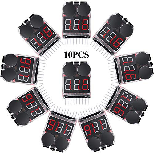 10 Pieces 2-in-1 Lipo Battery Voltage Tester Low Voltage Buzzer Alarm Battery Capacity Indicator Monitor for 1-8s Battery