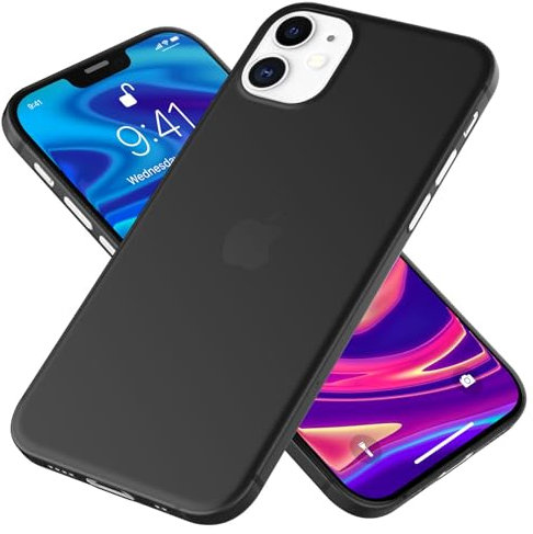 NALIA Extra Dünnes Hardcase kompatibel mit iPhone 12 Mini Hülle, Ultra-Slim Case Phone Cover Matte Leichte Handyhülle Schutzhülle, Thin Hardcover Smartphone Bumper Schutz Telefon Etui, Farbe:Schwarz