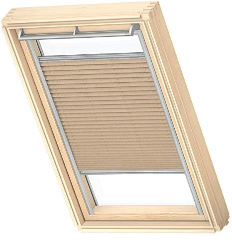 VELUX Original Plissee, Silberne Seitenschienen, PK10, Sandbeige, Verdunkelung, Polyester, Manuell, Fensterrollo