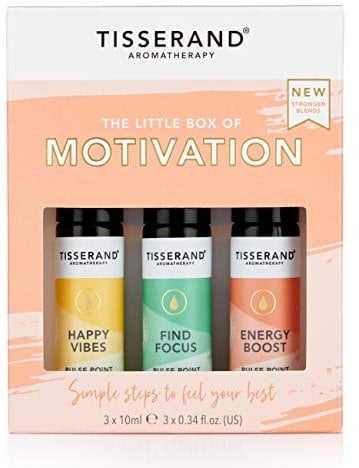Tisserand Aromatherapy - The Little Box of Motivation - Happy Vibes, Find Focus, Energy Boost - 100% Natural Pure Essential Oils - 3x10ml