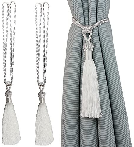 Vorhang Raffhalter Vorhang Seilquasten mit Fransen und Quaste handgefertigt für Haus Dekoration 2 Stück (White, 2)