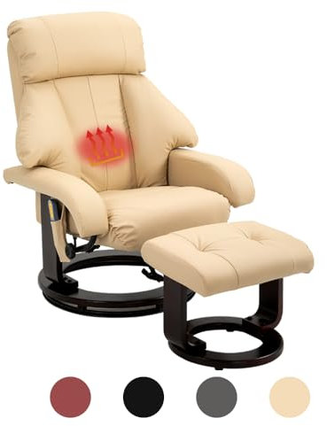 Mingone Massagesessel mit Heizfunktion 360° Drehbar TV Sessel mit Hocker Verstellbarer Fernsehsessel Polstersessel Elektrisch Relaxliege mit 8 Massagepunkte für Wohnzimmer Schlafzimmer, Beige