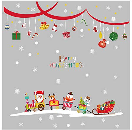 LZHLMCL Wandaufkleber Für Das Wohnzimmer Einkaufszentrum Schaufensterglas Ornamente Zug Wandaufkleber Weihnachtsdekoration Fenstergitter Selbstklebende Schneeflockenaufkleber