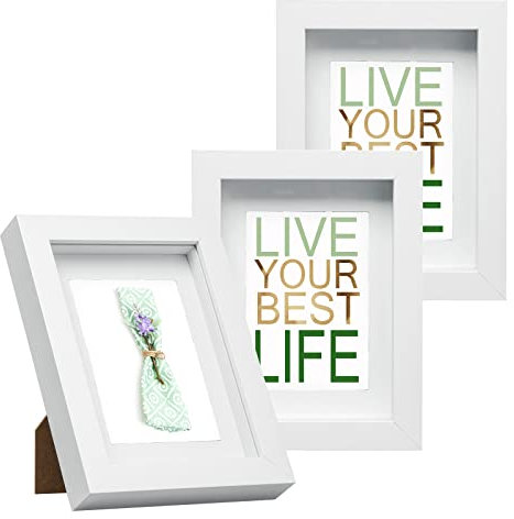 EUGAD 3er Set 3D Bilderrahmen zum Befüllen, Objektrahmen 20x25 cm, tiefer Rahmen für Objekte bis 1,5 cm, Holzrahmen Collage mit Papier-Passepartout, Weiß