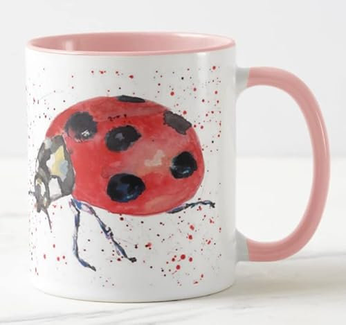 Vixar Ladybird Lady Bug Wildlife Watercolour Art Coloured Mug Cup Gift Birthday Work Office Christmas Tea Coffee H2 (Pink)
