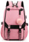 FANDARE Sac à Dos de Filles Sacs d'école Loisir Cartable Sacs Scolaires avec Port de Charge USB pour Femme Outdoor Voyage Achats Pique-Nique Campus Randonnée avec Pendentif Hair Ball Rose