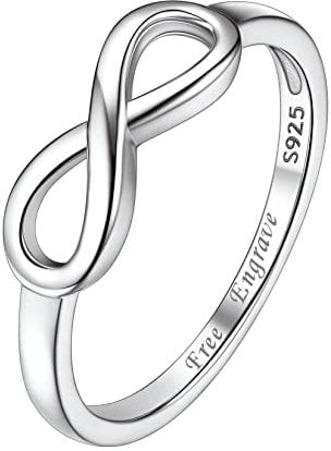 Suplight Fingerring Damen Unendlichkeit Silber 925 Ewigkeitsring mit Gravur Verlobungsring Paar Geschenke Personalisierter Schmuck Größe 57 weißgold