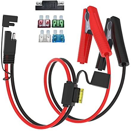 ELFCULB SAE auf Batterie Krokodilklemmen 10AWG 0,6m für Autobatterie | 12V 24V Batterie Krokodilklemmen zu SAE Stecker, 5,26 mm² verzinntes Kupfer mit Sicherung für Motorrad, Rasenmäher