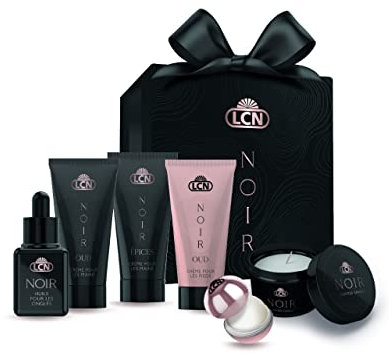 LCN Deluxe Set Noir 6tlg. Beautyset Pflegeset Weihnachten Christmas - 2x Handcreme, Fußcreme,Nagelöl, Lipbalm, Duftkerze