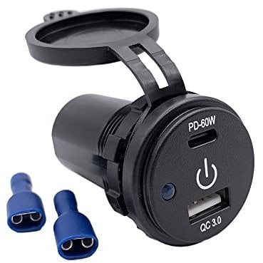Offgridtec 96W Auto-USB-Steckdose mit Flip-Abdeckung (12V/24V) - PD Schnellladung: USB-A Anschluss (36W Max) + USB-C Anschluss (60W Max) - IP65 wasserdichter Ladegerät für Auto, Wohnmobil, Boot, Lkw
