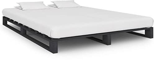 RONGQI Palettenbett, Bett, Bettgestell, Jugendbett, Schlafzimmer Bett, Schlafzimmer Komplett, Bed Fram, Grau Massivholz Kiefer 140×200 cm