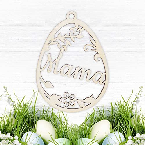 FOTOFOL Osterschmuck aus natürlichem Birkensperrholz mit Wunschnamen - Anhänger Ostern Ei personalisiert mit Namen, Hängedekoration aus Holz, personalisierte Ostereier als Geschenk… (Style 7)