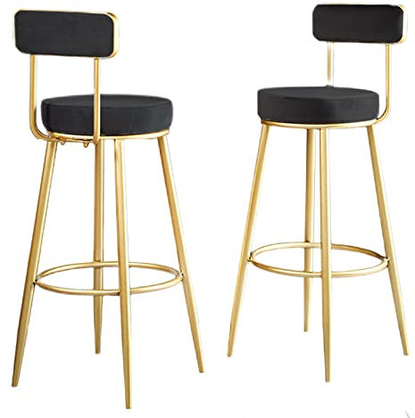 Tabouret de Bar Chaise de Bar rembourrée en Velours avec Dossier Lot de 2 tabourets de Bar Petit-déjeuner Cuisine Comptoir Pieds métalliques dorés Maison Tabourets Hauts de Style européen de Luxe