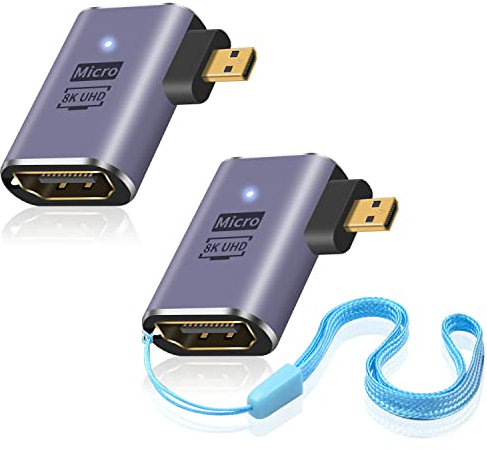 Duttek 8K Right Angle Micro HDMI Adapter, 90 Degree Micro HDMI to HDMI Adapter, 48Gbps UHD HDMI 2.1 Female to Micro hdmi Male Extender Connector for Camera Camcorder, Tablet Digital 2 Pack