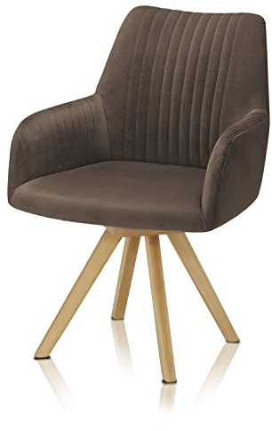 smart Esszimmerstuhl mit Armlehnen - Bezug Mikrofaser braun, 180° drehbar mit Auto-Return - Massivholz Stuhlbeine - Küchenstuhl, Polsterstuhl mit Schaumstofffüllung