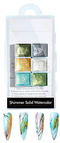 OTKARXUS Solid Watercolour Paint for Nails,6 Colors Pearlescent Metallic Nail Painting Gel Set,DIY Manicure Watercolor Pigment Ink Portable Nail Art Accessories for Nail Art Painting Decoration (#03)