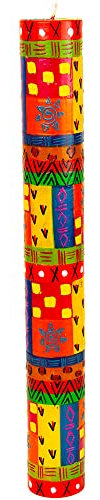 Kapula Südafrikanische Stumpenkerze, Fair Trade, handbemalte dekorative Kerze, mehrfarbig, ethnisches Design, 6 x 45 cm