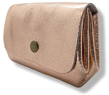 Générique Porte Monnaie Femme Cuir Irisé, Porte Carte Brillant, Véritable, (Or Rose)