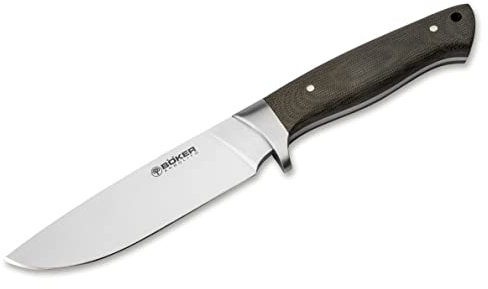 ARBOLITO BÖKER Hunter Micarta - Jagdmesser mit feststehender Klinge 12 cm - Profi Outdoor-Messer mit Lederscheide schwarz - Fulltang Messer mit Micarta Griff grün - Survival-Messer in Geschenk-Box