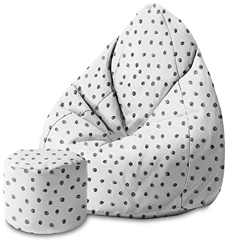 DreamRoots Sitzsack Erwachsene 80x80x120, Drawn Circles | Bean Bag mit Lehne, Hocker & Bezug, 80x80x120 & 70x70x105 cm, Sitzkissen Boden, Bubibag, geometrische Designs