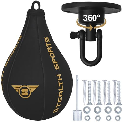Stealth Sports Boxball, Punchingball aus Leder mit Drehgelenk zum Aufhängen, Box-Speedball, Boxsack für MMA, Fitnessstudio, Fitness, Kickboxen, Kampfsport, Boxtrainingsausrüstung, Speed Bag