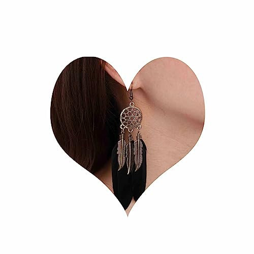 Inateannal Boho Schwarze Feder Ohrringe Lange Feder Quaste Ohrringe Vintage Stammes-Feder Ohrringe Gold Feder Ohrringe Schmuck Für Frauen Und Mädchen Fallen