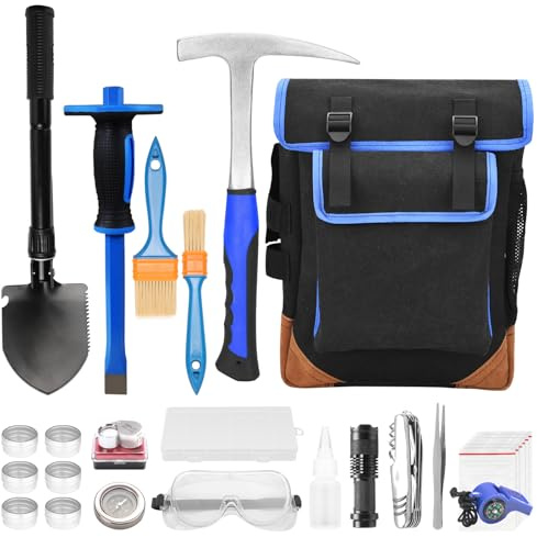 27-teiliges Geologie-Werkzeug-Set, Bergbau-Werkzeuge, Felsjagding-Werkzeuge mit exquisitem Zubehör, geologischer Hammer und faltbarer Schaufel (style001)