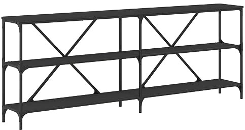 vidaXL Konsolentisch, Flurtisch mit verstellbaren Füßen, Beistelltisch für Wohnzimmer Eingangsbereich, Sideboard Eingangstisch, Schwarz Holzwerkstoff Eisen
