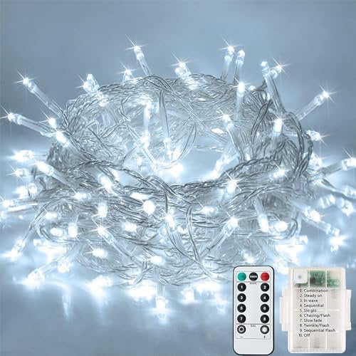 LITYBY Fairy Lights Battery Waterproof, 12M/120LED Christmas Fairy Lights, 8 Modes Battery String Lights for Bedroom Indoor Outside Garden Wedding Patry Xmas Decorations(Cool White)
