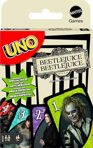 Mattel Games UNO Beetlejuice Beetlejuice Kartenspiel für Kinder, Erwachsene & Familie mit Deck & Sonderregel, inspiriert vom Film