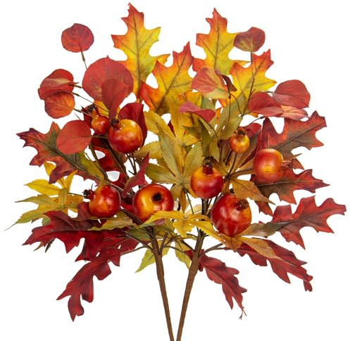 Briful 2PCS Kunstlaub Künstliche Eichenblätter Kunstzweig Mit Eicheln Eichenzweig Herbstblätter Stiel Herbst Deko Herbstzweige Herbstlaub
