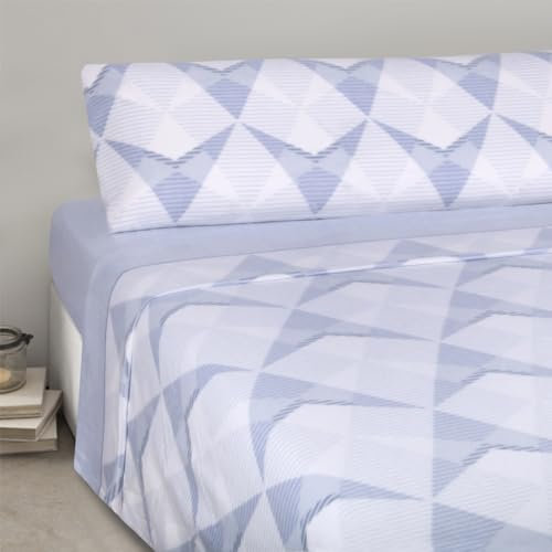 HOME MERCURY- Juego de Sábanas Térmicas para Invierno, Extra Suave y Ajustables, Juego Polar de 3 Piezas Incluye Bajera Ajustable, Encimera y Funda Almohada. (Cama 90, Triángulo Lila Azulado)