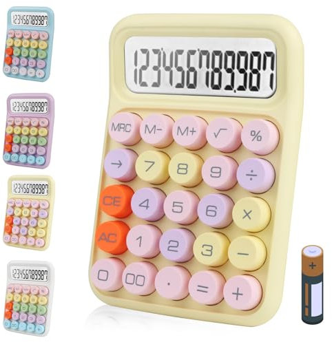 Bimormat Cute Electronic Calculator,12 Digit Large LCD Display and Big Round Buttons Candy-Colored Desktop Calculator for Office,School,Home,Business(DE-COR-Yellow)