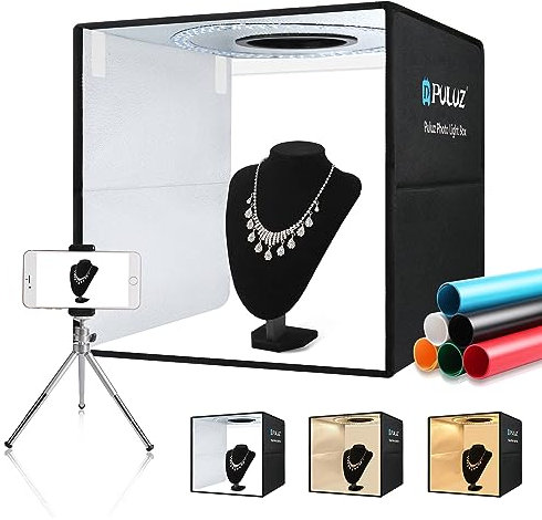 OBEST Photo Lightbox 40 x 40 x 40 cm Tragbare Lichtbox Kit mit 160 dimmbaren LEDs mit CRI > 95 160 LEDs, Type-C-Schnittstelle, 6 Kulissen für kleine Produktfotografie.