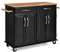 COSTWAY Kitchen Island on Wheels, Rolling Storage Trolley Cart with Rubber Wood Countertop, 2 Cabinets, 2 Drawers, Towel Racks & Adjustable Shelf, Home Dining Room Serving Organiser Cabinet (Black)