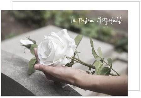 Edition Seidel Premium Trauerkarte mit Umschlag. Beileidskarte Trauer Karte In tiefem Mitgefühl Anteilnahme Hand Blume weiße Rose (T1174 SW024)