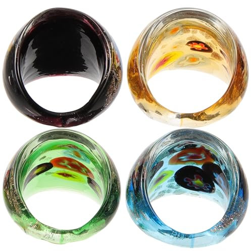 PACKOVE 4 Stück Glasringe Für Damen - Dekorative, Personalisierte Fingergelenkringe - Coole, Stapelbare Klobige Schmuckringe Für Frauen