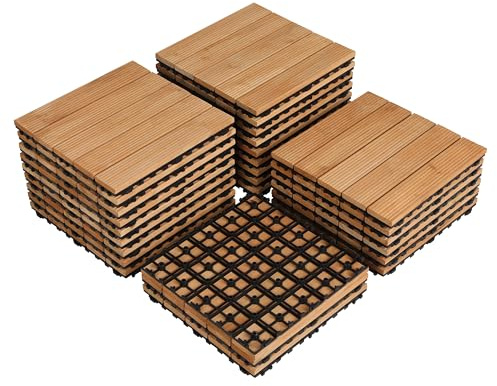 costoffs 1 Pack Interlocking Tiles, 30 x 30cm, Total 27pcs, Natural Wood | Selected Natural Fir Wood| Wide Applicability| Safe and anti-skidding | For Patio, Garden, Balcony, Poolside