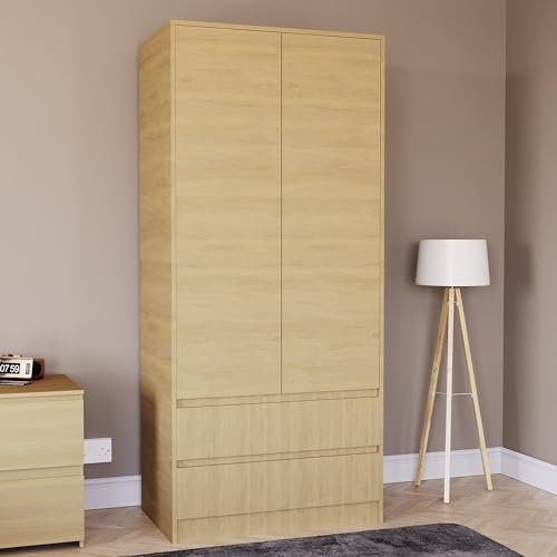 Vida Designs Denver 2 Door Wardrobe With 2 Drawers, Modern Bedroom Furniture (Pine)