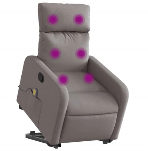vidaXL Massagesessel, Sessel mit Aufstehhilfe, Relaxsessel mit Liegefunktion Vibrationsfunktion, Fernsehsessel Liegesessel Aufstehsessel, Taupe Stoff